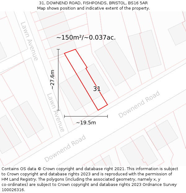 31, DOWNEND ROAD, FISHPONDS, BRISTOL, BS16 5AR: Plot and title map