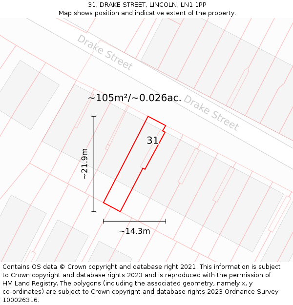 31, DRAKE STREET, LINCOLN, LN1 1PP: Plot and title map