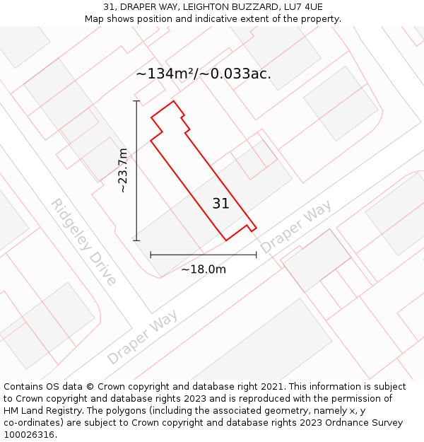 31, DRAPER WAY, LEIGHTON BUZZARD, LU7 4UE: Plot and title map