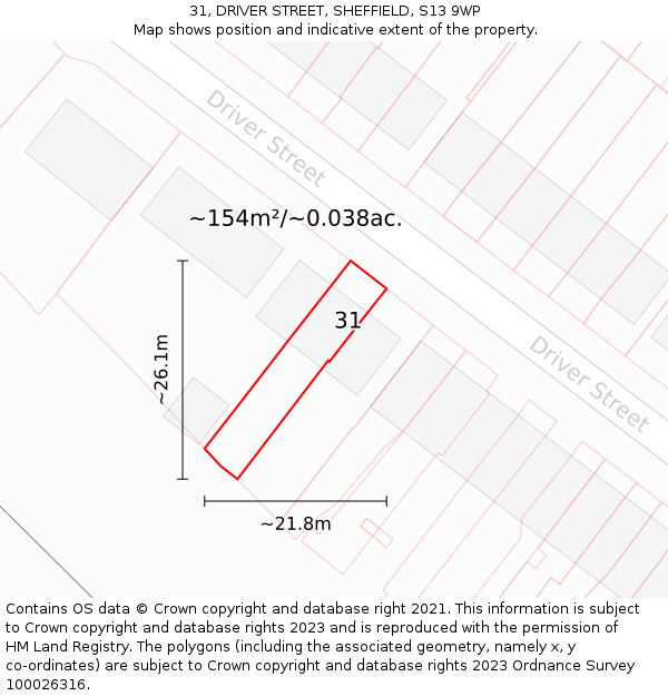 31, DRIVER STREET, SHEFFIELD, S13 9WP: Plot and title map