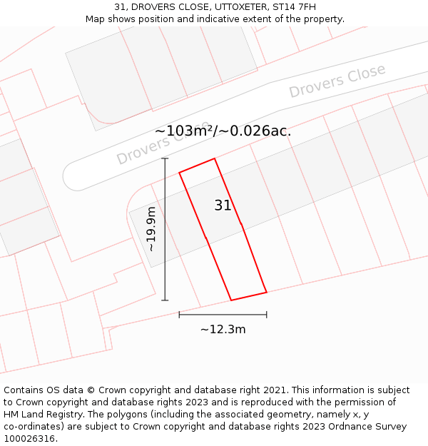 31, DROVERS CLOSE, UTTOXETER, ST14 7FH: Plot and title map
