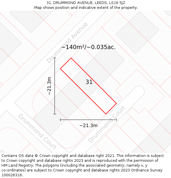31, DRUMMOND AVENUE, LEEDS, LS16 5JZ: Plot and title map