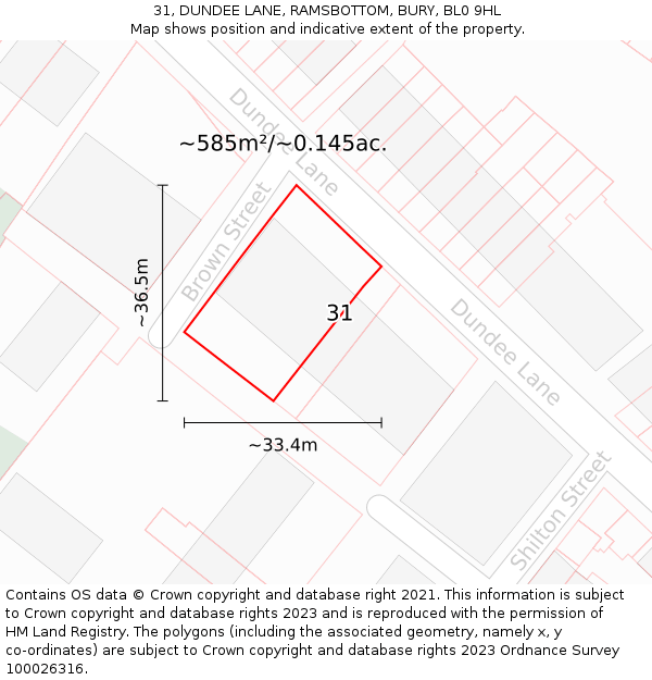 31, DUNDEE LANE, RAMSBOTTOM, BURY, BL0 9HL: Plot and title map