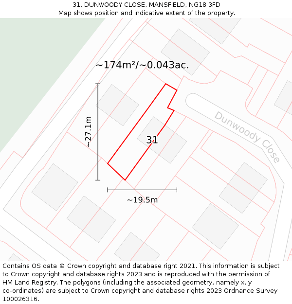 31, DUNWOODY CLOSE, MANSFIELD, NG18 3FD: Plot and title map