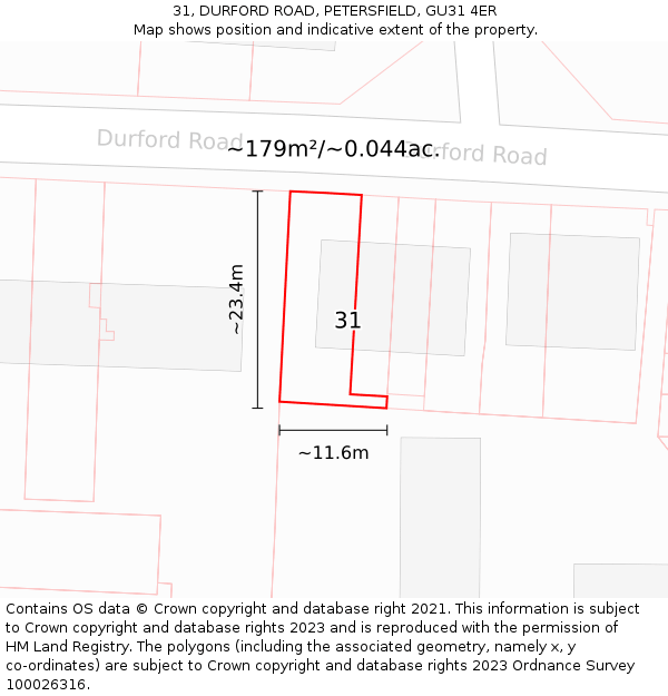 31, DURFORD ROAD, PETERSFIELD, GU31 4ER: Plot and title map