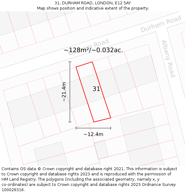 31, DURHAM ROAD, LONDON, E12 5AY: Plot and title map