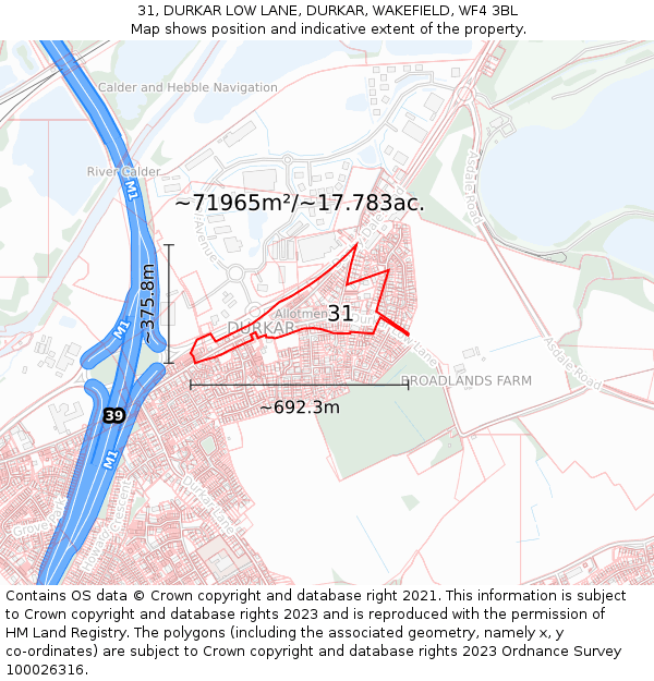 31, DURKAR LOW LANE, DURKAR, WAKEFIELD, WF4 3BL: Plot and title map
