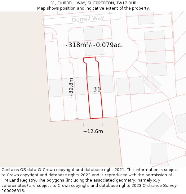 31, DURRELL WAY, SHEPPERTON, TW17 8HR: Plot and title map