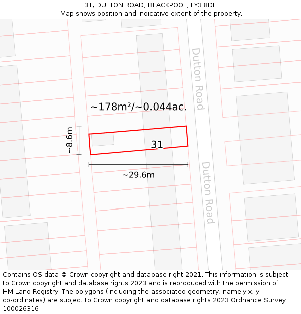 31, DUTTON ROAD, BLACKPOOL, FY3 8DH: Plot and title map