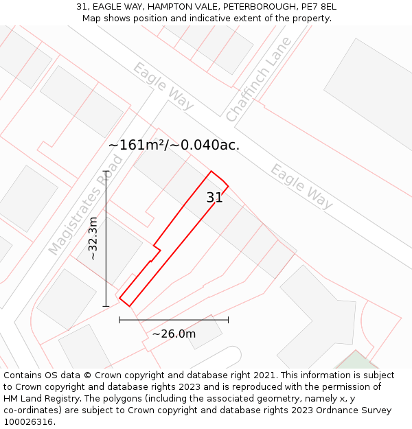 31, EAGLE WAY, HAMPTON VALE, PETERBOROUGH, PE7 8EL: Plot and title map