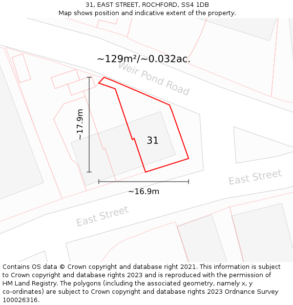 31, EAST STREET, ROCHFORD, SS4 1DB: Plot and title map