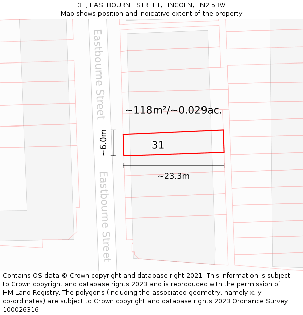 31, EASTBOURNE STREET, LINCOLN, LN2 5BW: Plot and title map