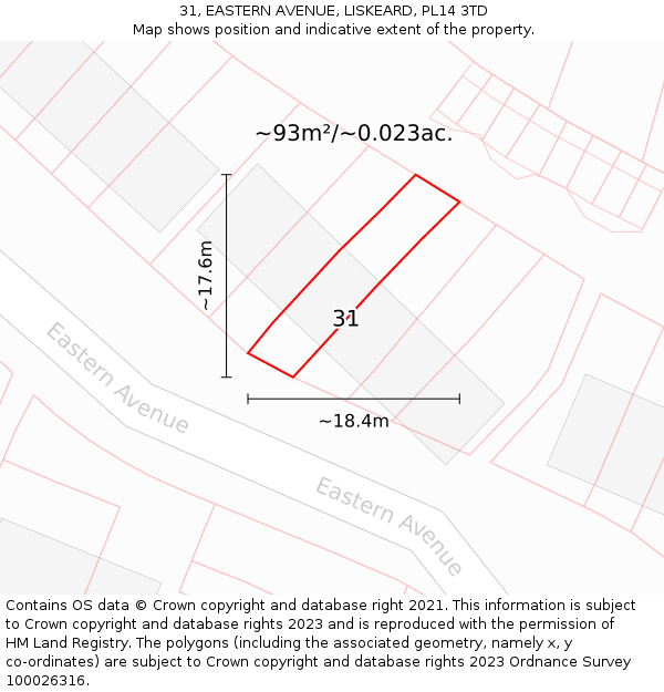 31, EASTERN AVENUE, LISKEARD, PL14 3TD: Plot and title map