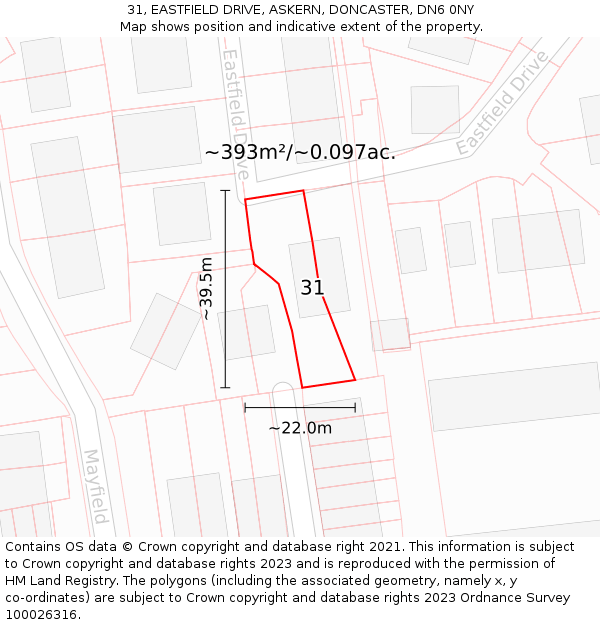 31, EASTFIELD DRIVE, ASKERN, DONCASTER, DN6 0NY: Plot and title map
