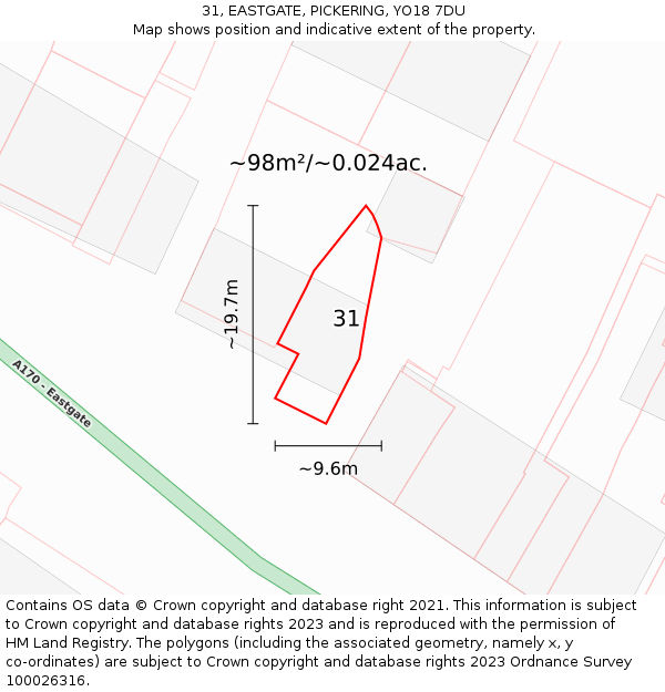 31, EASTGATE, PICKERING, YO18 7DU: Plot and title map
