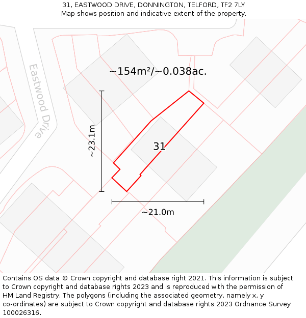 31, EASTWOOD DRIVE, DONNINGTON, TELFORD, TF2 7LY: Plot and title map