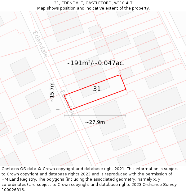 31, EDENDALE, CASTLEFORD, WF10 4LT: Plot and title map