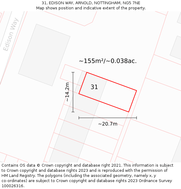 31, EDISON WAY, ARNOLD, NOTTINGHAM, NG5 7NE: Plot and title map