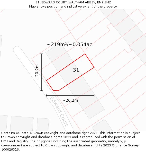 31, EDWARD COURT, WALTHAM ABBEY, EN9 3HZ: Plot and title map