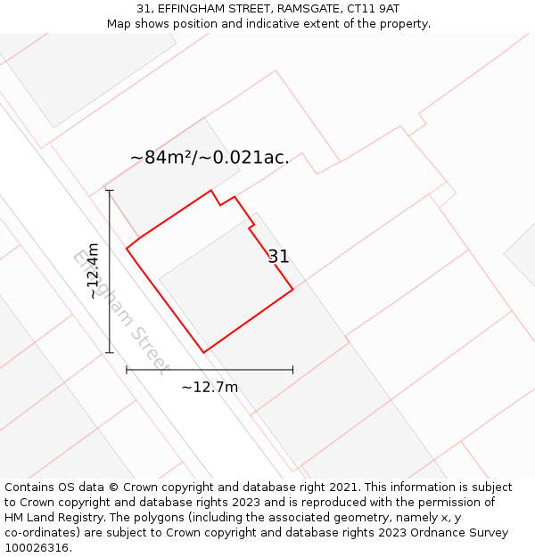 31, EFFINGHAM STREET, RAMSGATE, CT11 9AT: Plot and title map