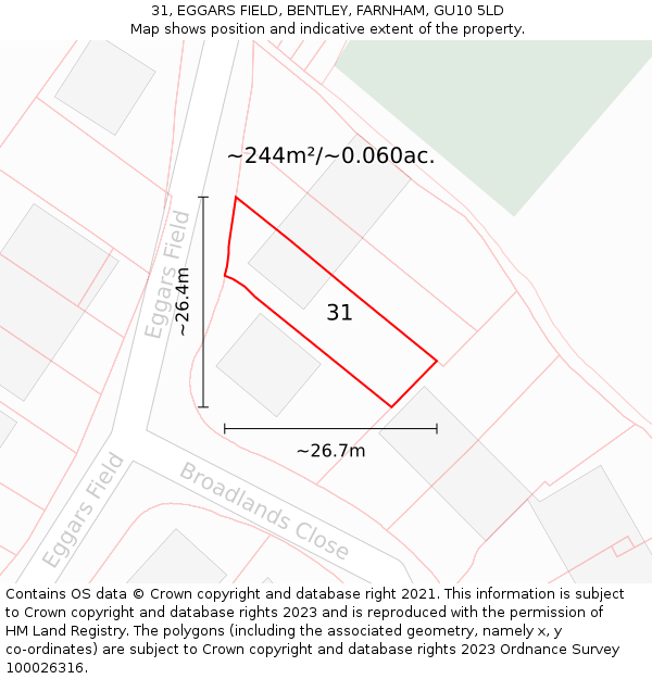 31, EGGARS FIELD, BENTLEY, FARNHAM, GU10 5LD: Plot and title map