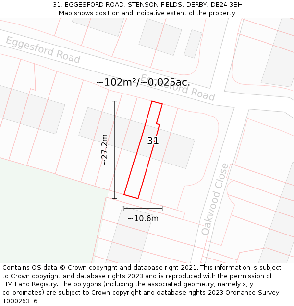 31, EGGESFORD ROAD, STENSON FIELDS, DERBY, DE24 3BH: Plot and title map