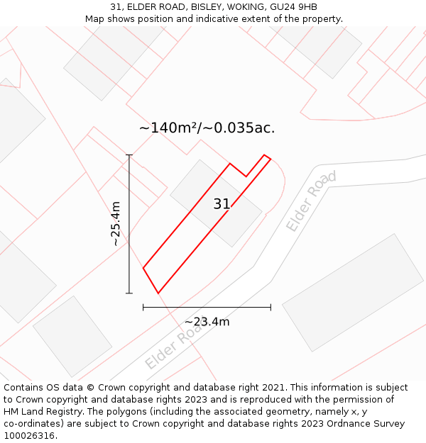 31, ELDER ROAD, BISLEY, WOKING, GU24 9HB: Plot and title map