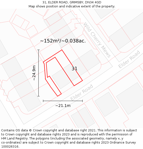31, ELDER ROAD, GRIMSBY, DN34 4GD: Plot and title map