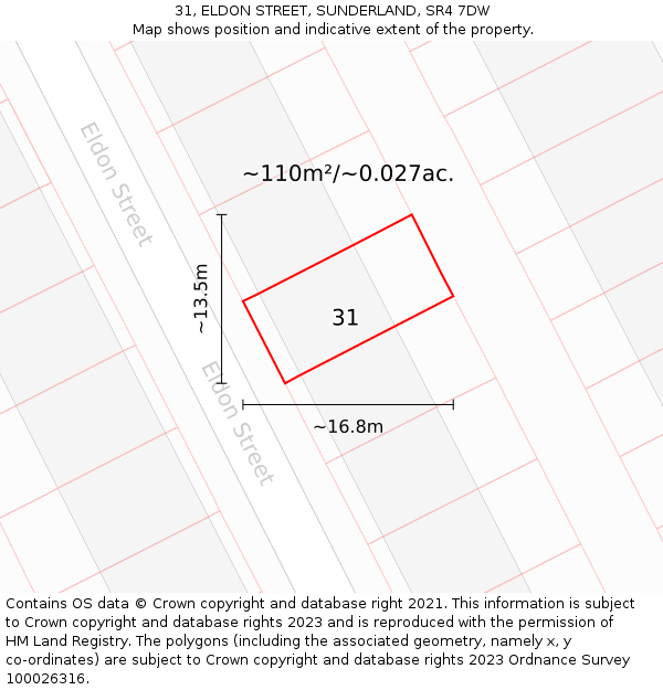 31, ELDON STREET, SUNDERLAND, SR4 7DW: Plot and title map