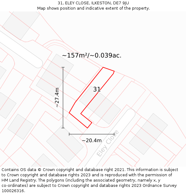 31, ELEY CLOSE, ILKESTON, DE7 9JU: Plot and title map