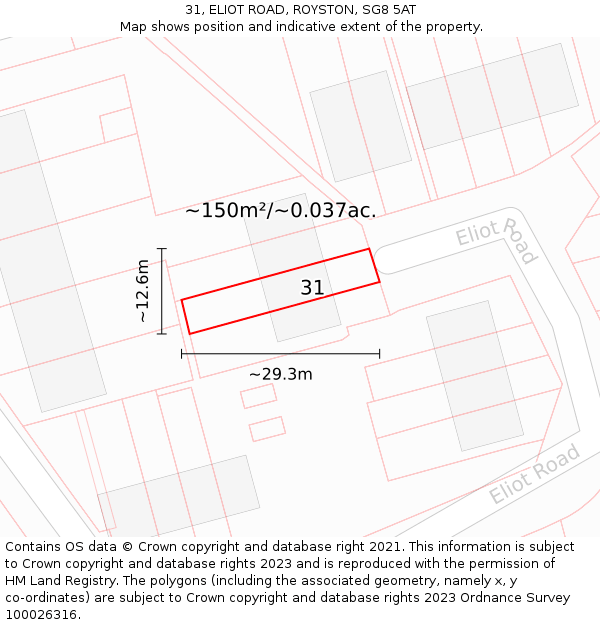 31, ELIOT ROAD, ROYSTON, SG8 5AT: Plot and title map