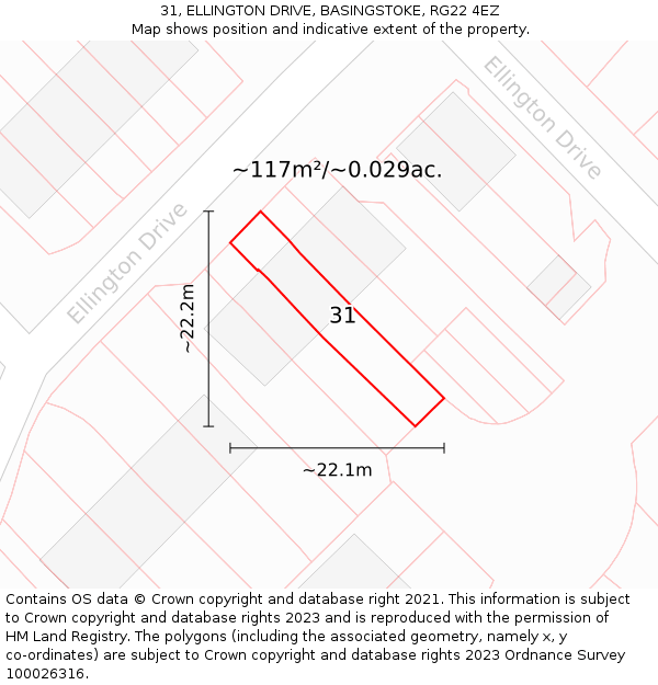 31, ELLINGTON DRIVE, BASINGSTOKE, RG22 4EZ: Plot and title map