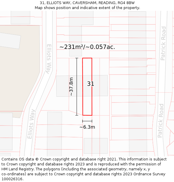 31, ELLIOTS WAY, CAVERSHAM, READING, RG4 8BW: Plot and title map