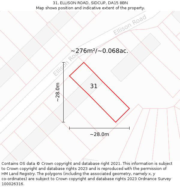 31, ELLISON ROAD, SIDCUP, DA15 8BN: Plot and title map