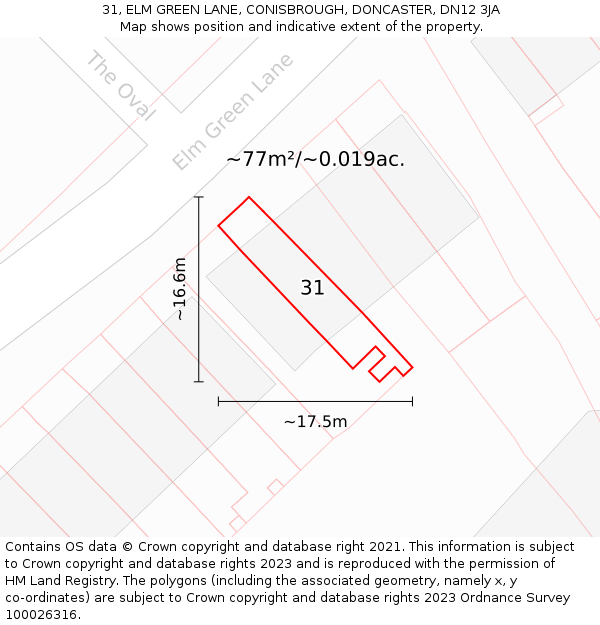 31, ELM GREEN LANE, CONISBROUGH, DONCASTER, DN12 3JA: Plot and title map