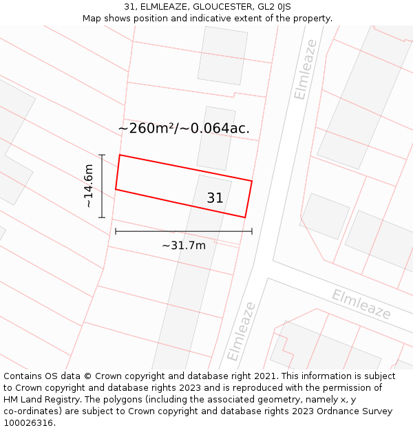 31, ELMLEAZE, GLOUCESTER, GL2 0JS: Plot and title map