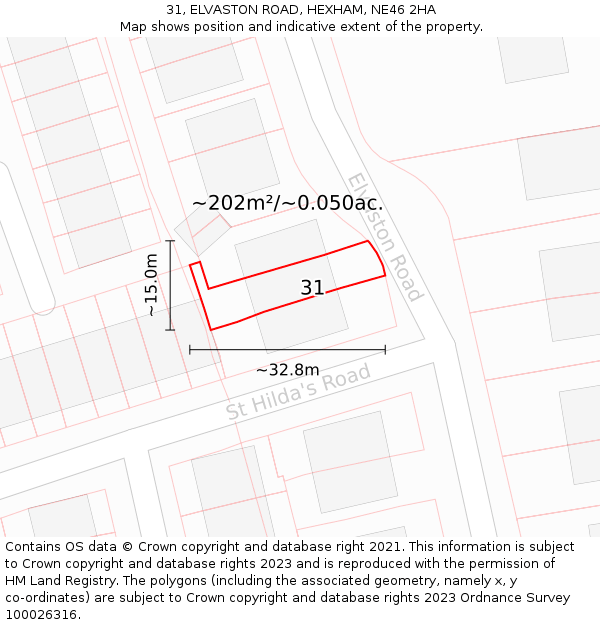 31, ELVASTON ROAD, HEXHAM, NE46 2HA: Plot and title map