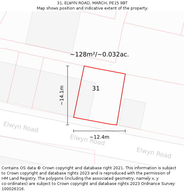 31, ELWYN ROAD, MARCH, PE15 9BT: Plot and title map