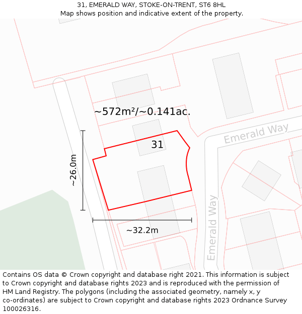 31, EMERALD WAY, STOKE-ON-TRENT, ST6 8HL: Plot and title map