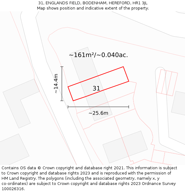31, ENGLANDS FIELD, BODENHAM, HEREFORD, HR1 3JL: Plot and title map