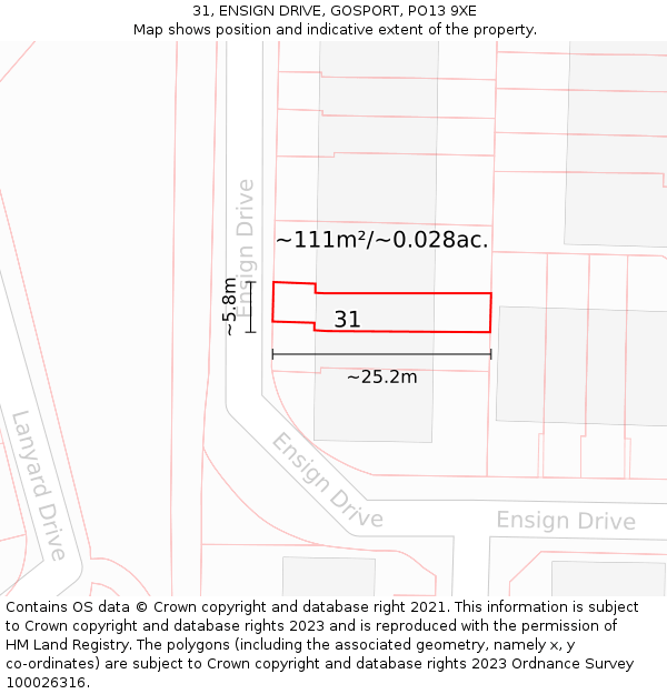 31, ENSIGN DRIVE, GOSPORT, PO13 9XE: Plot and title map