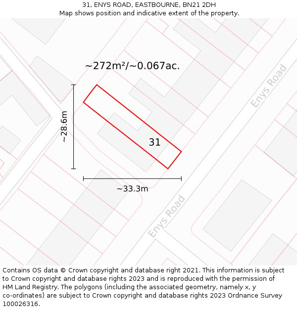 31, ENYS ROAD, EASTBOURNE, BN21 2DH: Plot and title map