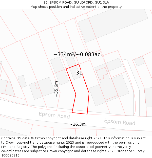 31, EPSOM ROAD, GUILDFORD, GU1 3LA: Plot and title map