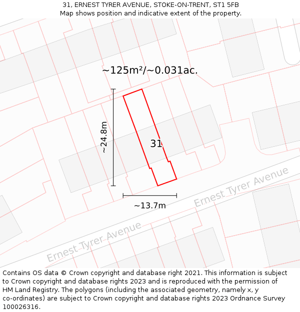 31, ERNEST TYRER AVENUE, STOKE-ON-TRENT, ST1 5FB: Plot and title map