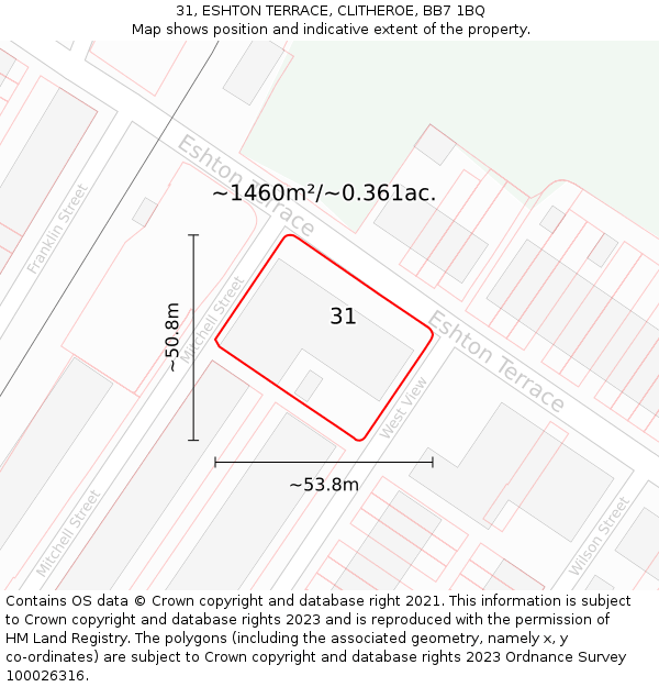 31, ESHTON TERRACE, CLITHEROE, BB7 1BQ: Plot and title map