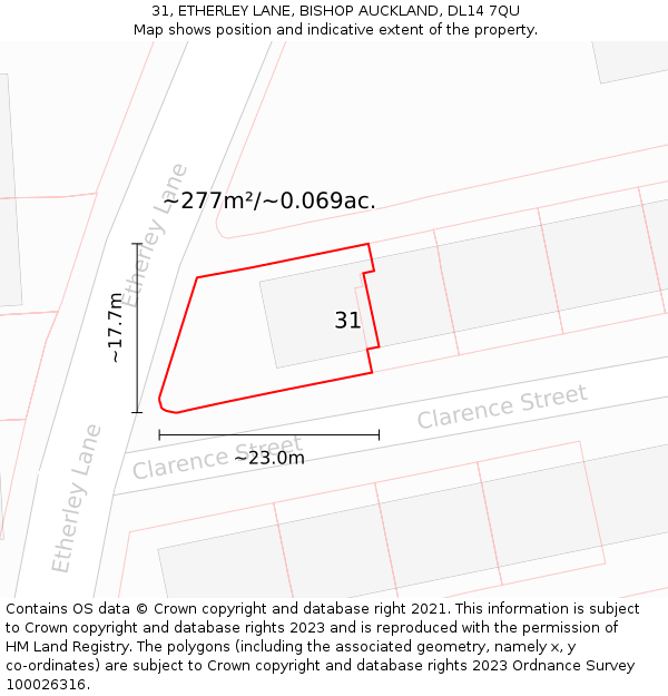 31, ETHERLEY LANE, BISHOP AUCKLAND, DL14 7QU: Plot and title map