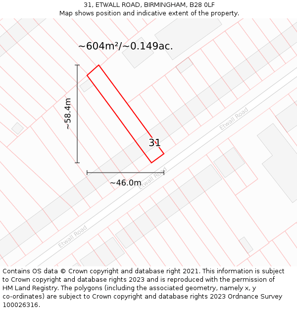 31, ETWALL ROAD, BIRMINGHAM, B28 0LF: Plot and title map