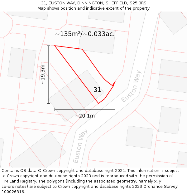 31, EUSTON WAY, DINNINGTON, SHEFFIELD, S25 3RS: Plot and title map