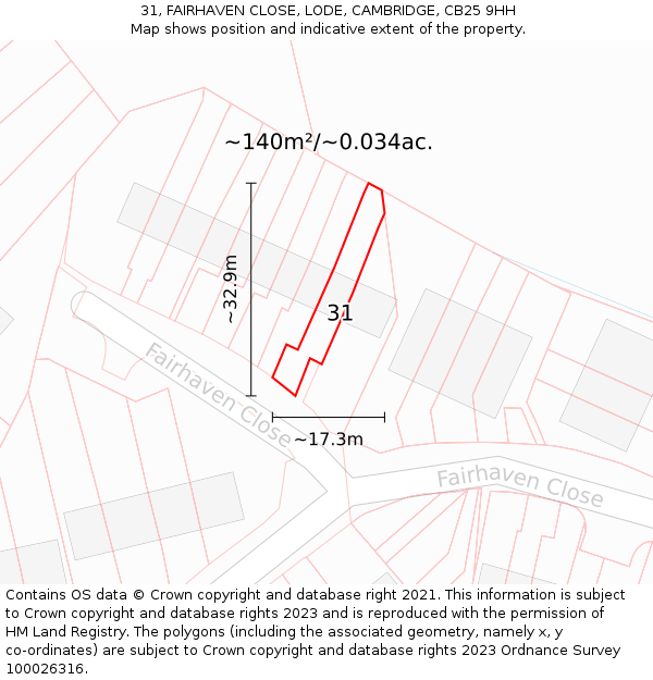 31, FAIRHAVEN CLOSE, LODE, CAMBRIDGE, CB25 9HH: Plot and title map