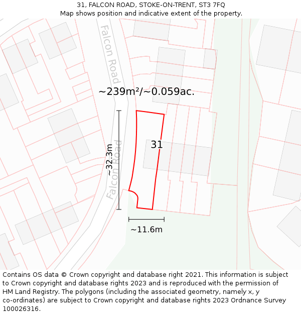 31, FALCON ROAD, STOKE-ON-TRENT, ST3 7FQ: Plot and title map